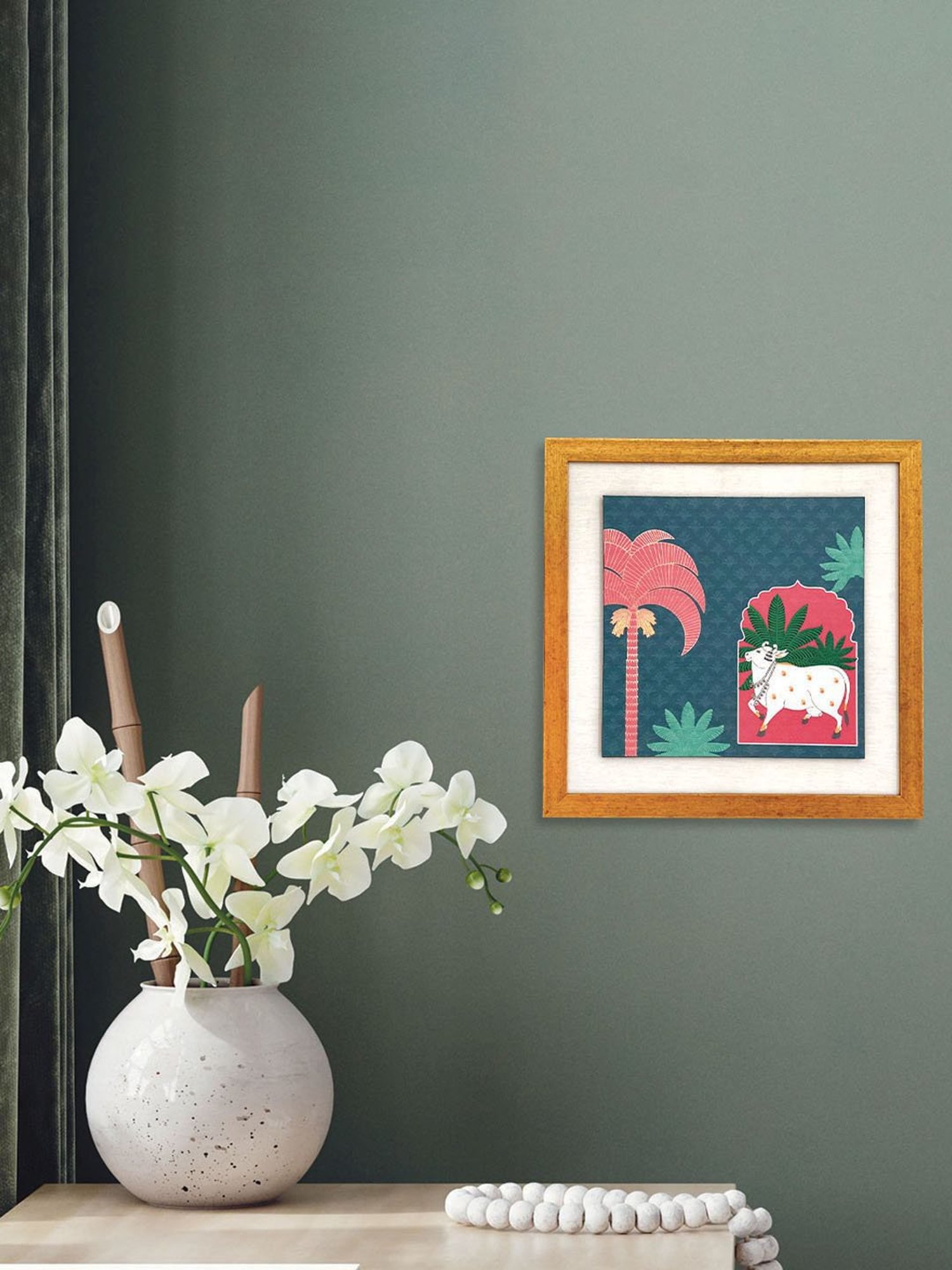 ICraft Blue & Pink Canvas Shwet Pichwai Series Wall Art - Set of 1