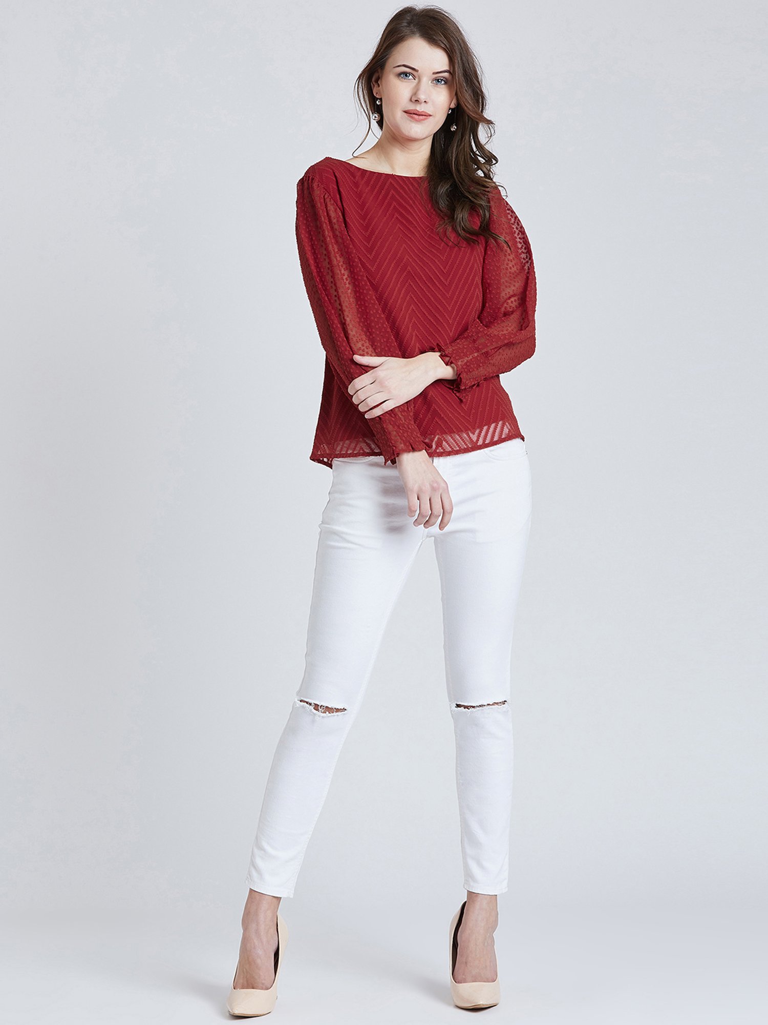 Marie Claire Red Self Pattern Top
