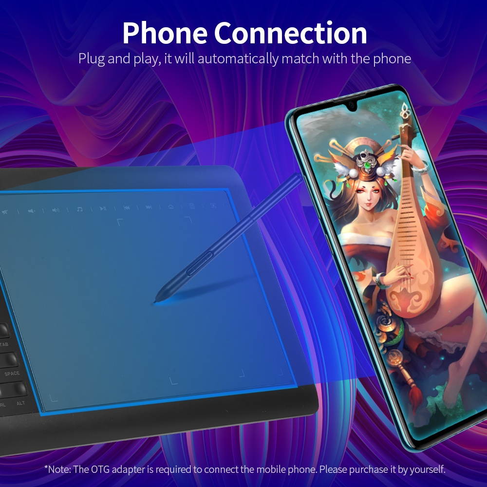 10moons 1060 Plus Graphic Tablet 10*6-inch Large Board Exclusive Phone Painting Area with 8192 Levels Pressure Passive Pen 5080 LPI