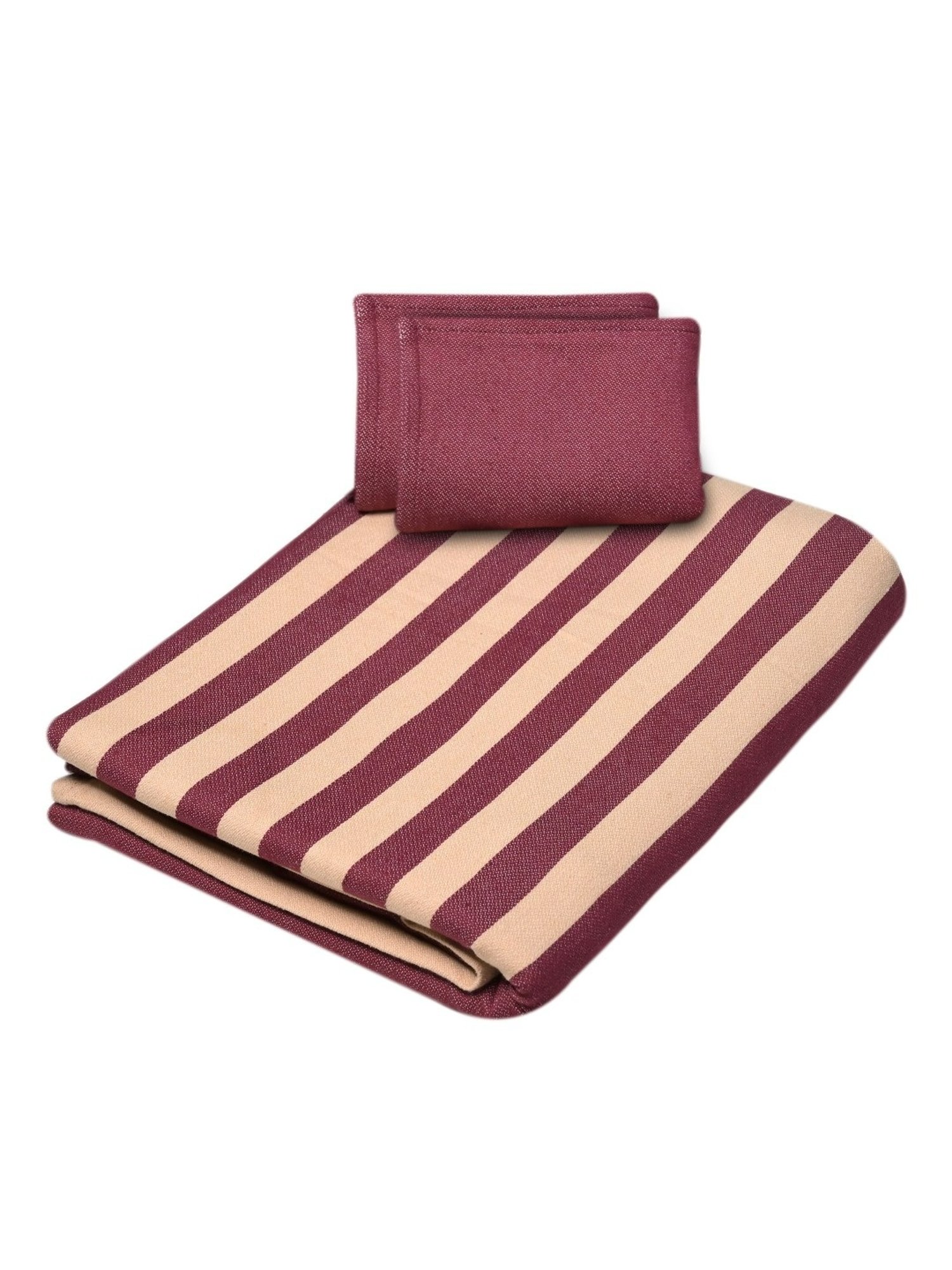 Saral Home Balanced Handmade Stripes Maroon 200 TC Cotton Queen Bedsheet with 2 Pillow Covers