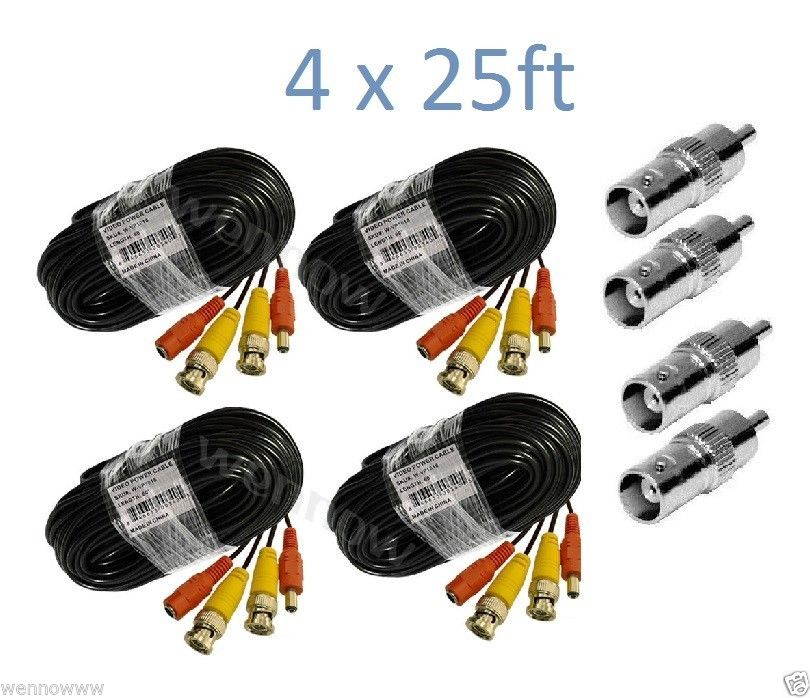 Wennow Premium Quality 4x25Ft Video and Power Cable for Q-See CCTV Security Cameras