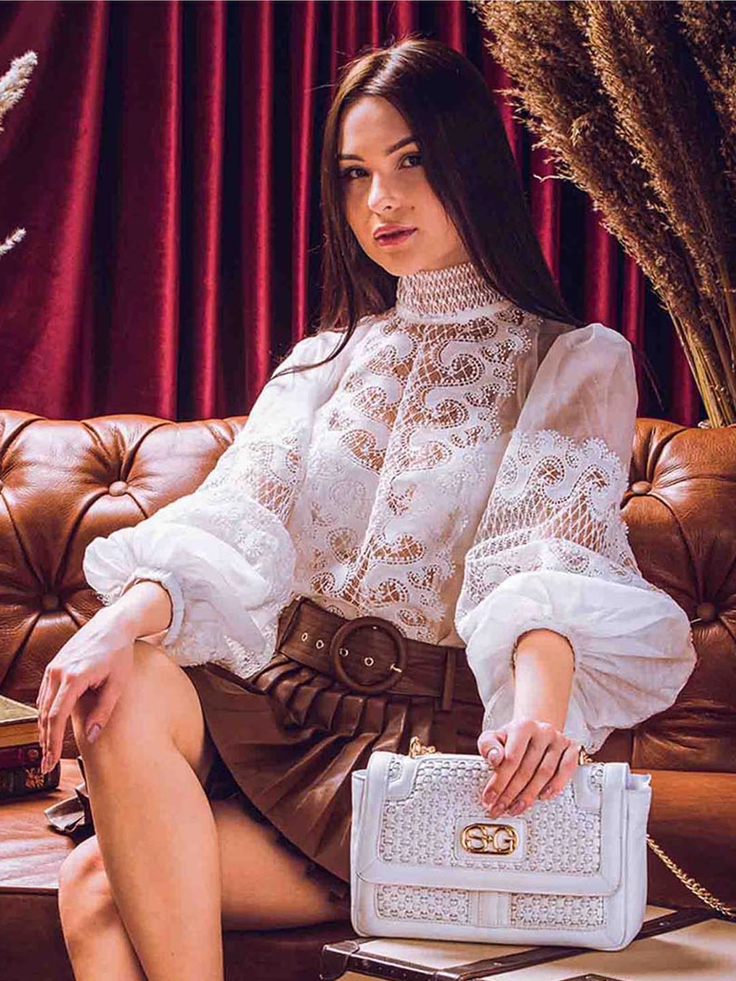 Saint G White Textured Medium Sling Handbag