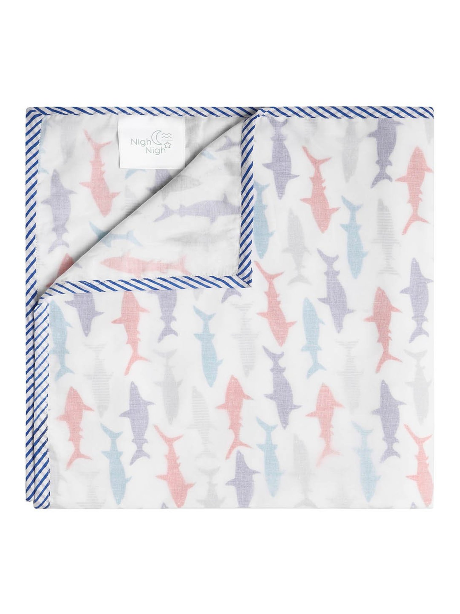 Nigh Nigh Shark Blue & White Cotton 70 TC Kids Dohar - Set of 1