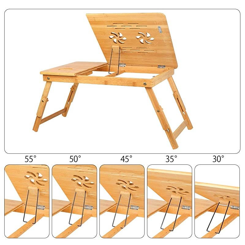 Laptop Desk Tray,Breakfast Serving Bed Trays, Adjustable Foldable with Flip Top and Legs, Computer Stand with Drawer-by QL-ben