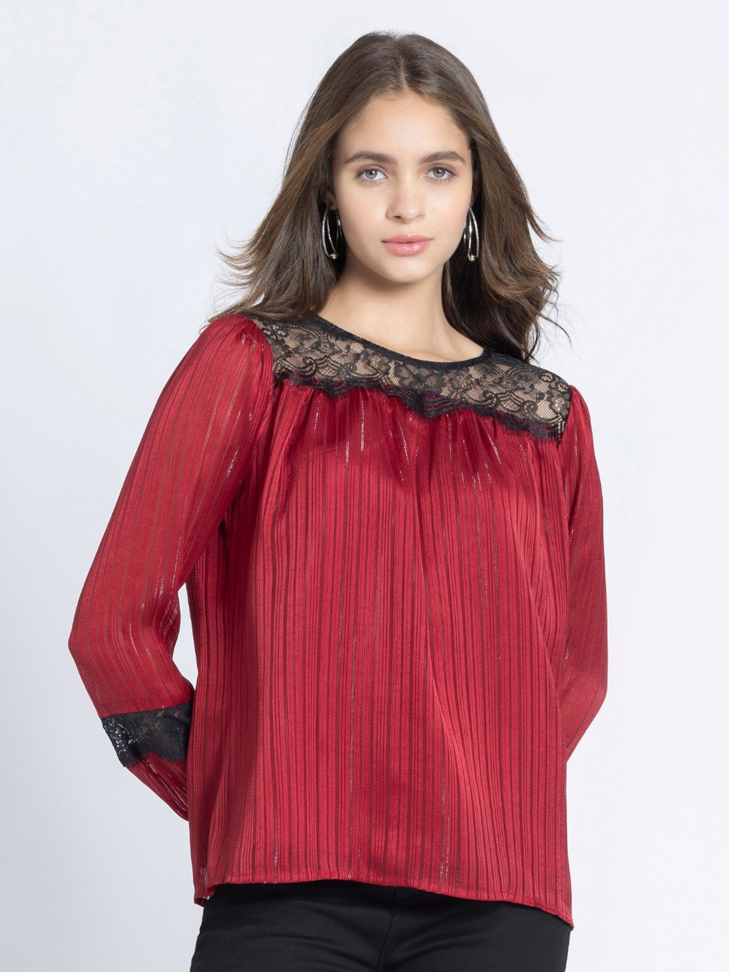SHAYE Maroon Lace Top