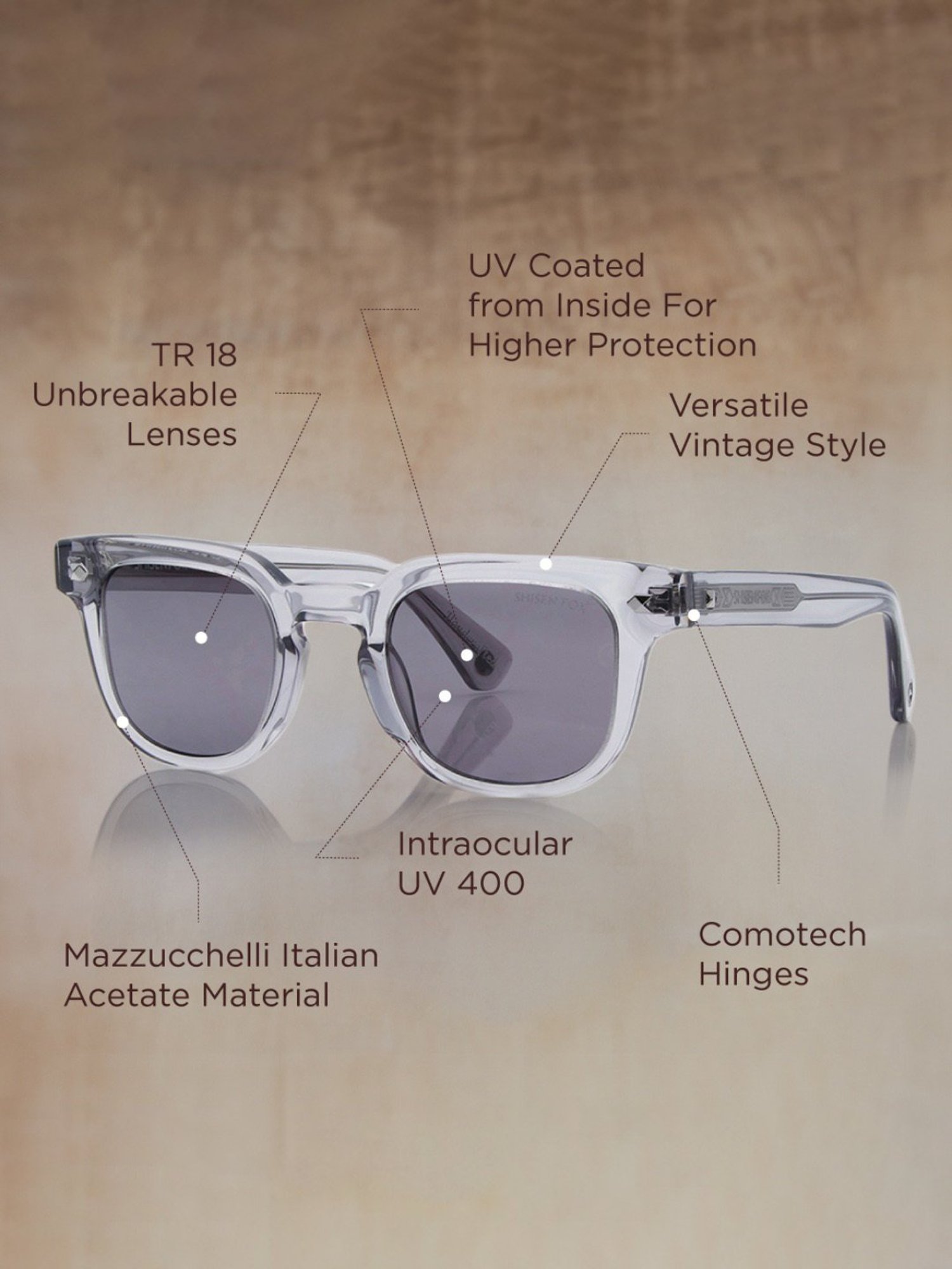 Shisen Fox Osaka Smoke Square Unisex UV Protection Sunglasses -48 mm