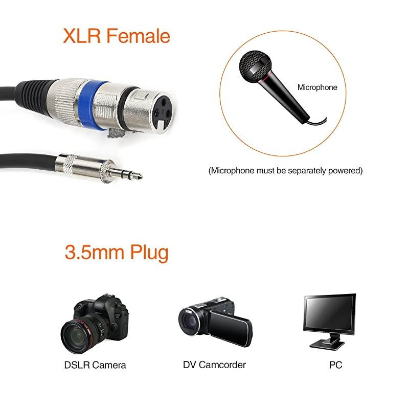 XLR to 35mm 18 inch Stereo Microphone Cable for Camcorders DSLR Cameras Computer Recording Device and More 10ft