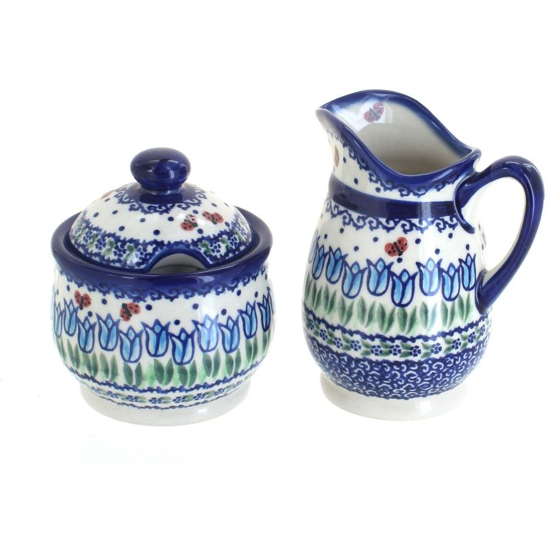 Blue Rose Polish Pottery Garden Tulip Cream & Sugar Set