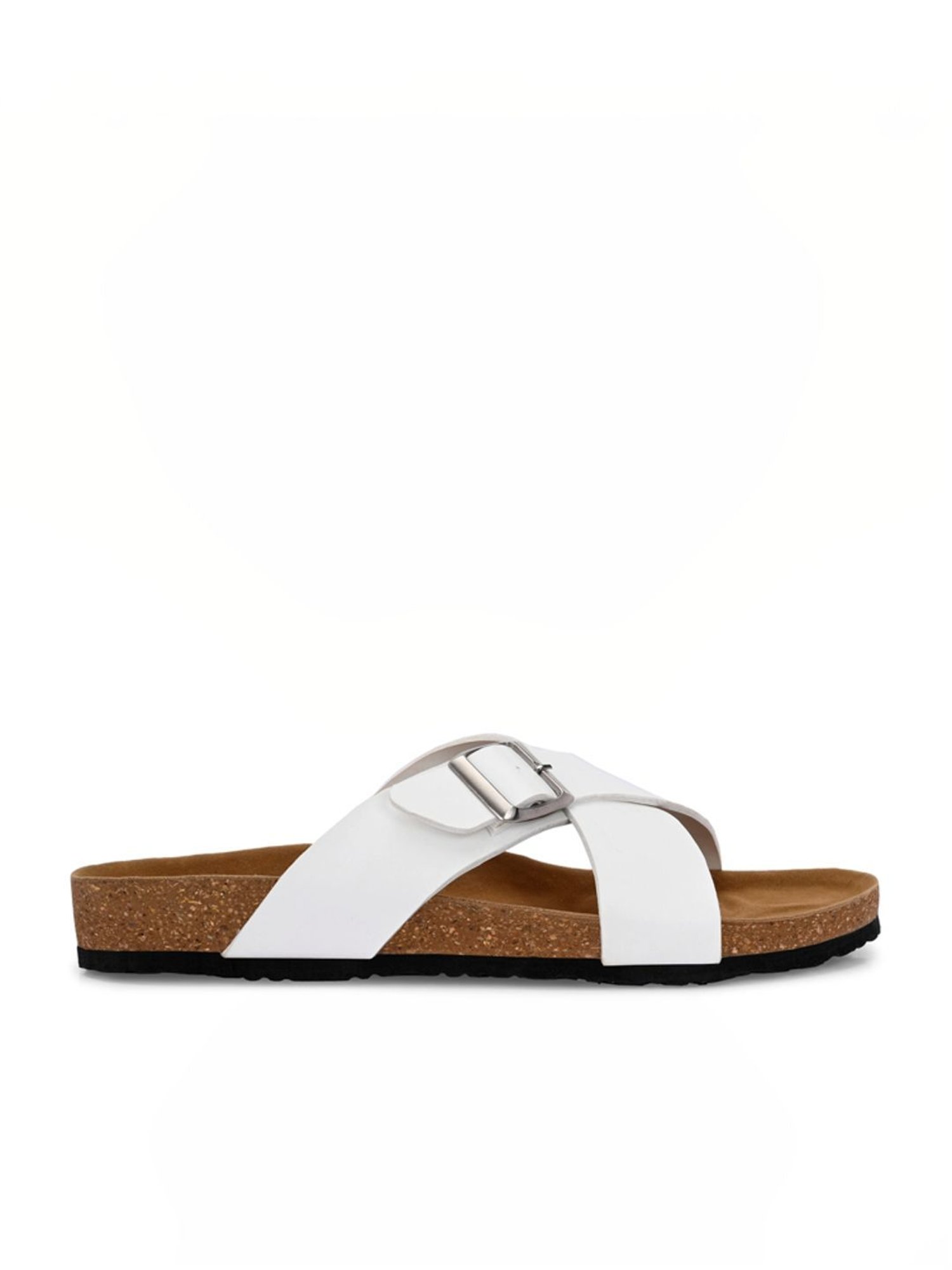 Hoversole Men's White Cork Cross Strap Sandals