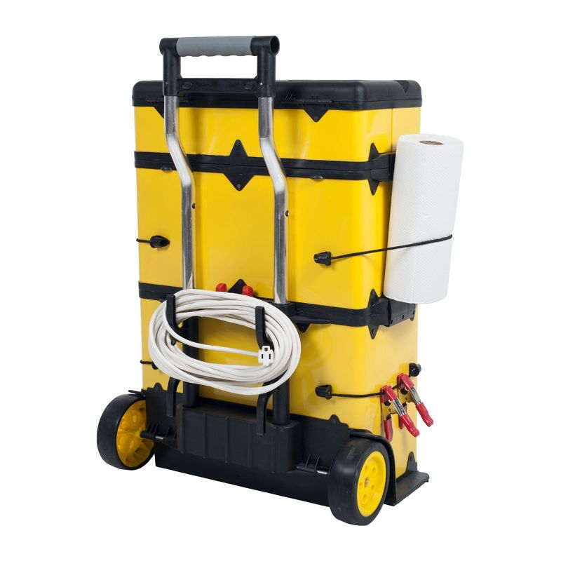 Stalwart Stackable Toolbox Rolling Mobile Organizer with Telescopic Comfort Grip Handle Clear