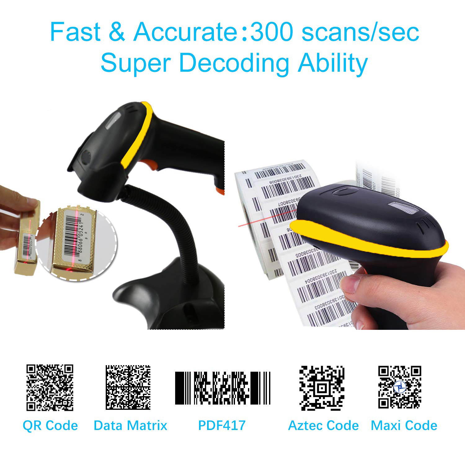 Werleo Barcode Scanner Wireless 1D 2D 2-in-1 2.4G Wireless & USB 2.0 Wired 2D QR Bar Code Scanner Cordless CMOS Image Barcode Reader for Mobile Payment Computer Screen 2D Scanner Barcode with Stand
