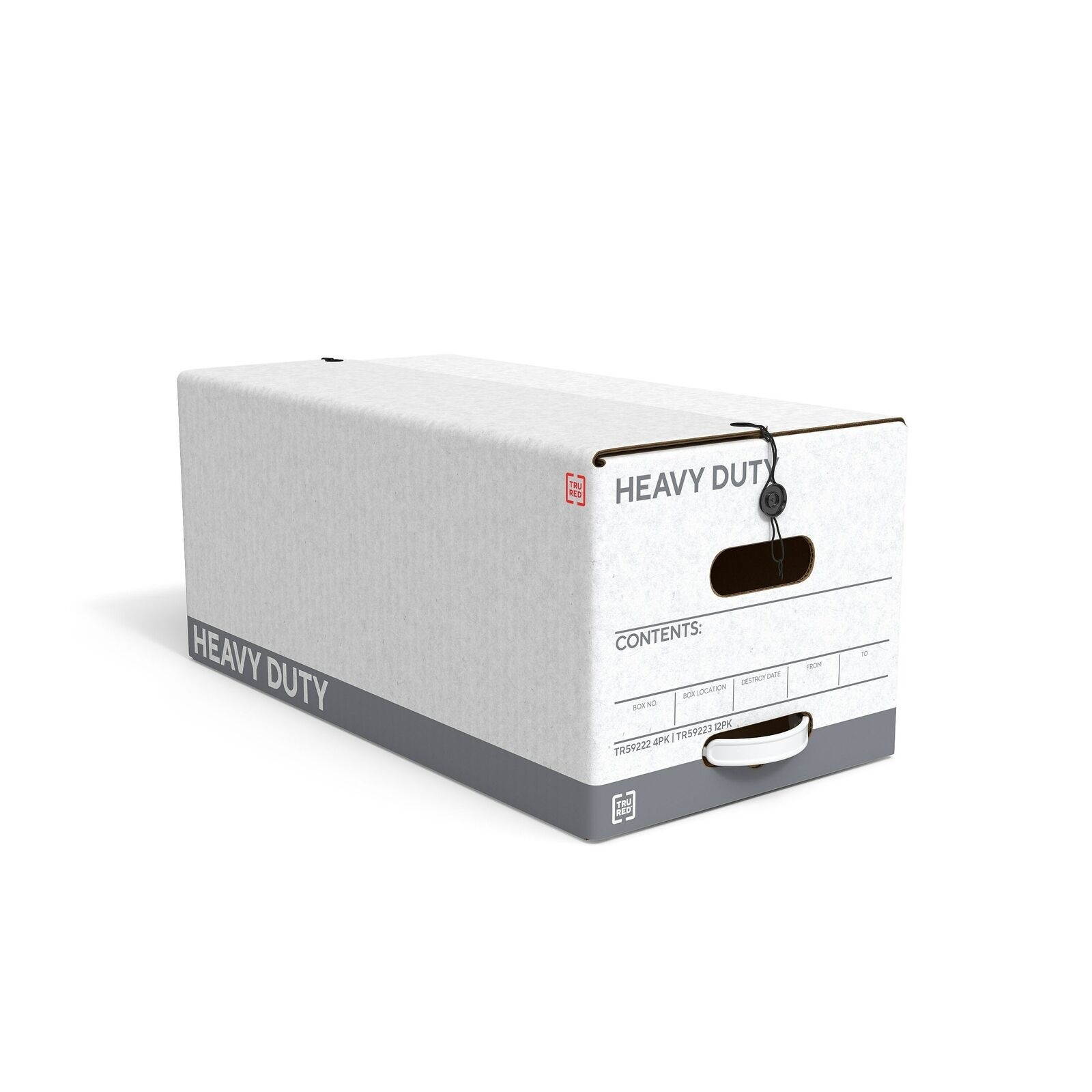 TRU RED Heavy Duty File Box, String and Button Lid, Letter, White/Gray TR59223