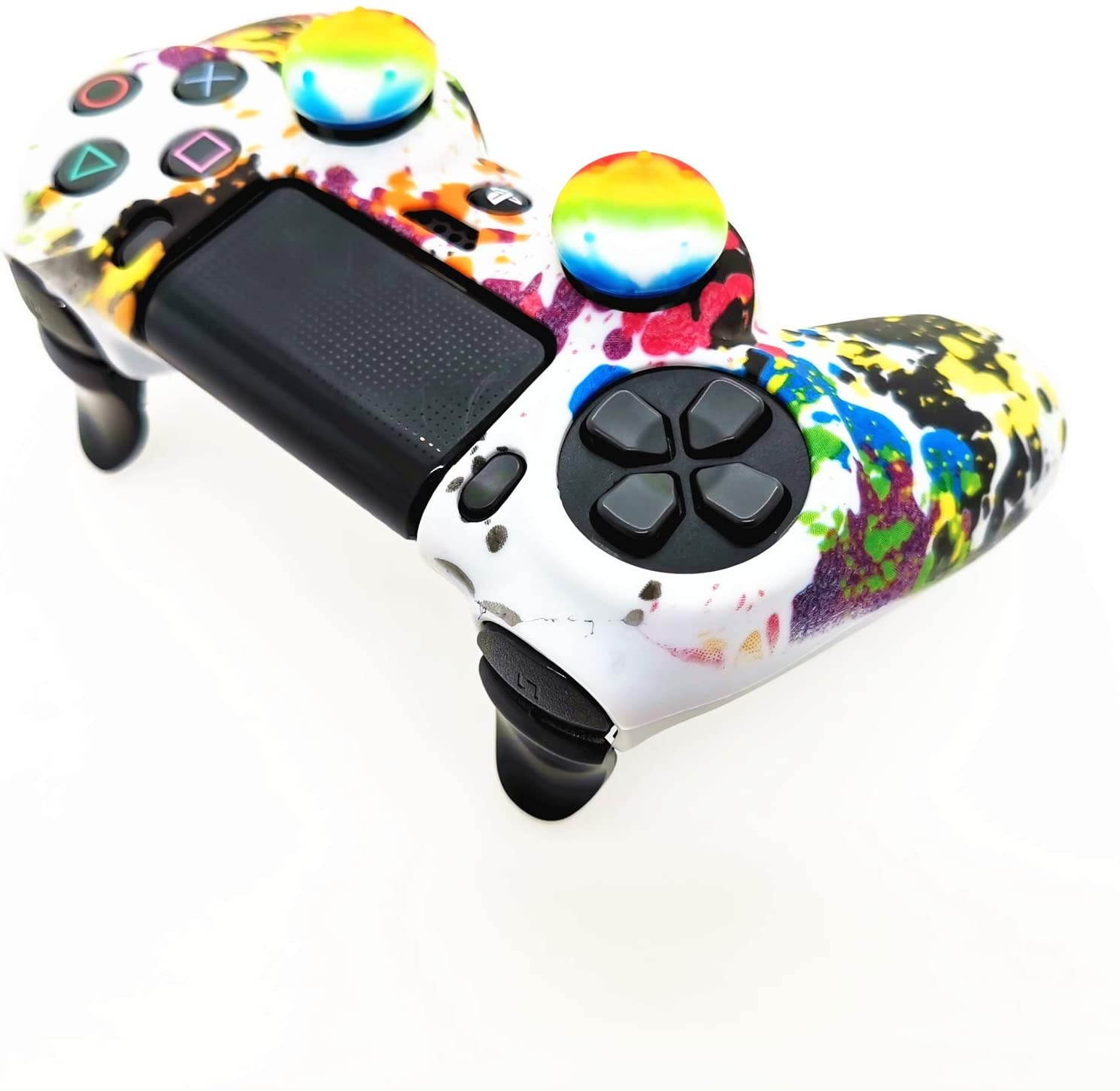 Silicone Skin Cover for Ps4 Controller (1pc Anti-Slip Case, 1 Pair L2 R2 Trigger Extender, 4pcs Thumb Grips,4pcs LED Light Bar Decal) Protector for DualShock PS4/ Slim/Pro Controller