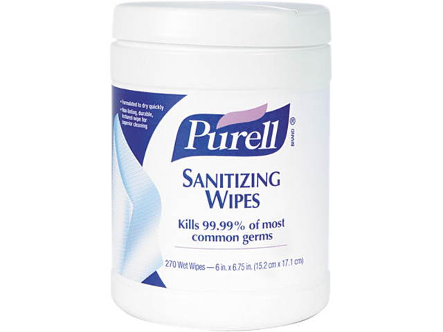 PURELL 911306EA - Sanitizing Hand Wipes, 6 x 6 3/4", White, 270 Wipes/Canister