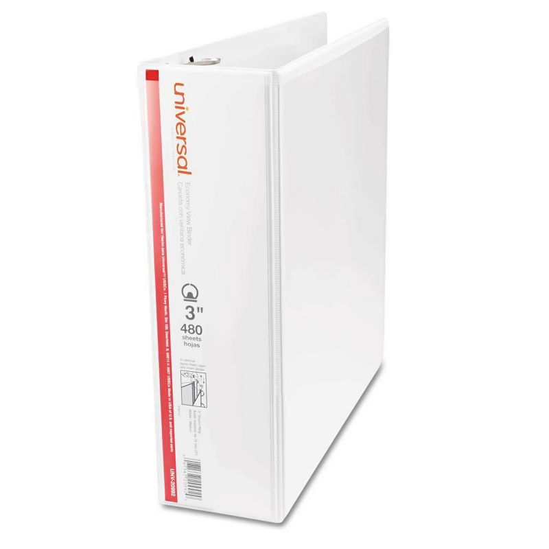 Universal Round Ring Economy View Ring Binder, 3" - White
