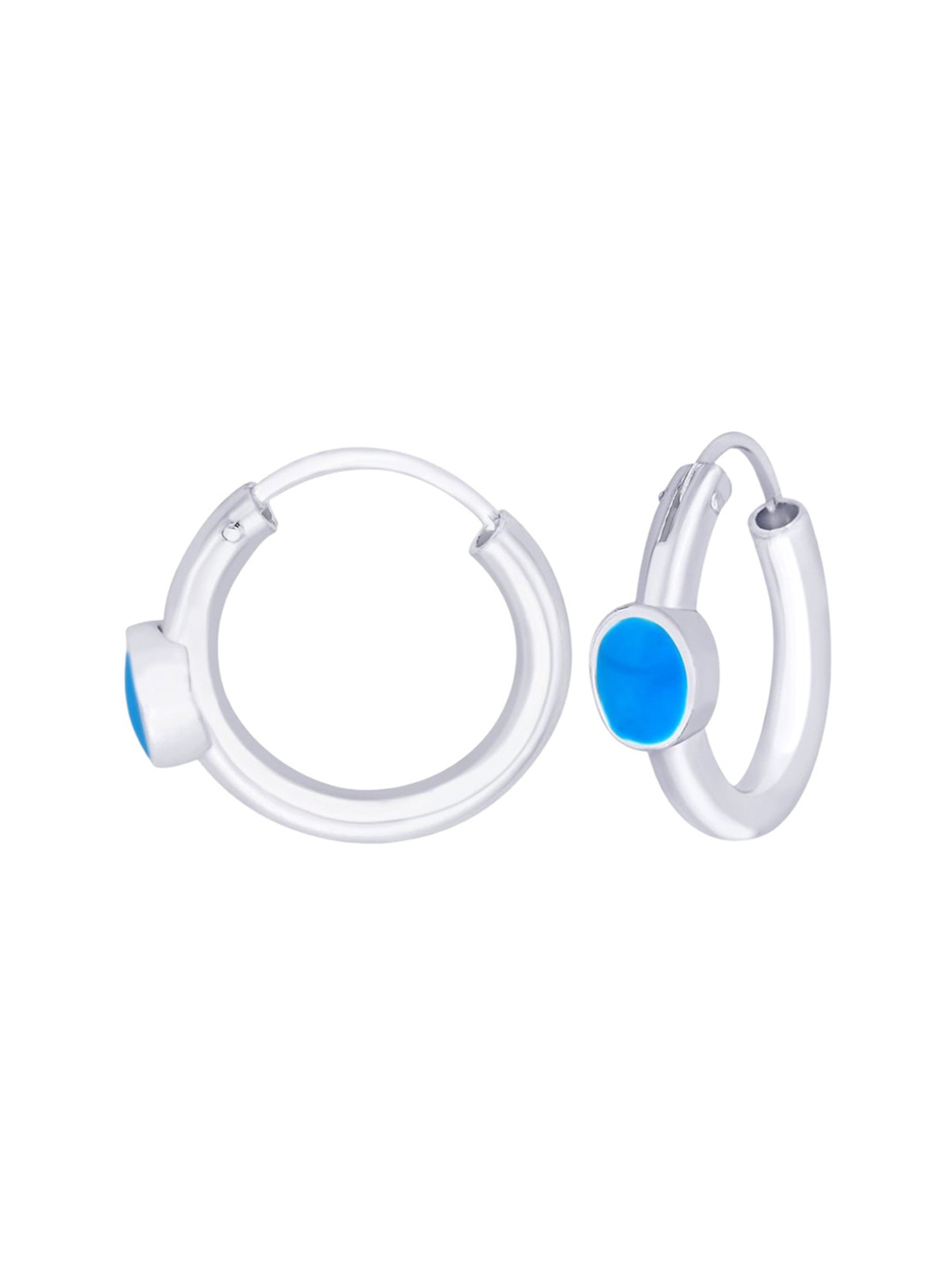 Taraash 92.5 Sterling Silver Drop Shape Turquoise Blue Enamel Hoop Earring