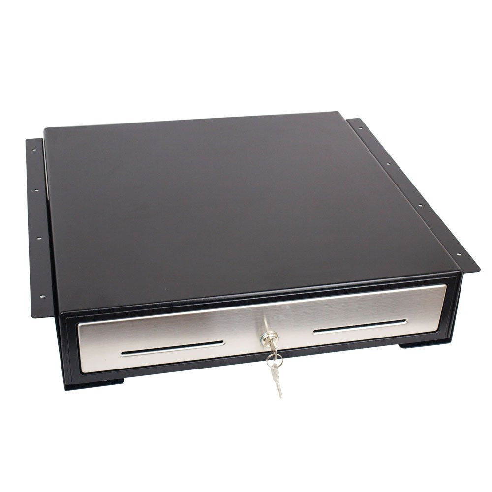 Angel POS Under Counter 18" Point of Sale/POS Cash Drawer with Mounting Bracket/Mount Heavy Duty RJ-12 Key-Lock Cash Register w/Bill & Coin Trays (Black with Stainless Steel Front)