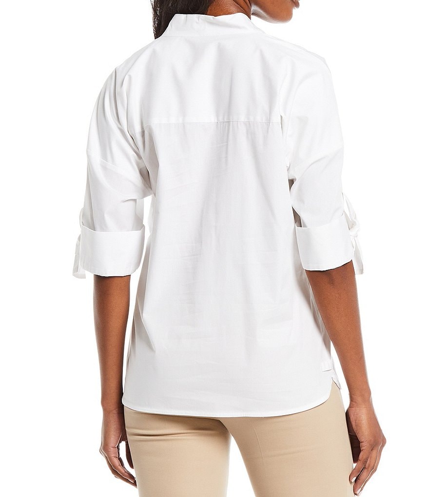 Preston & York Caroline Bow Woven V-Neck 3/4 Sleeve Blouse