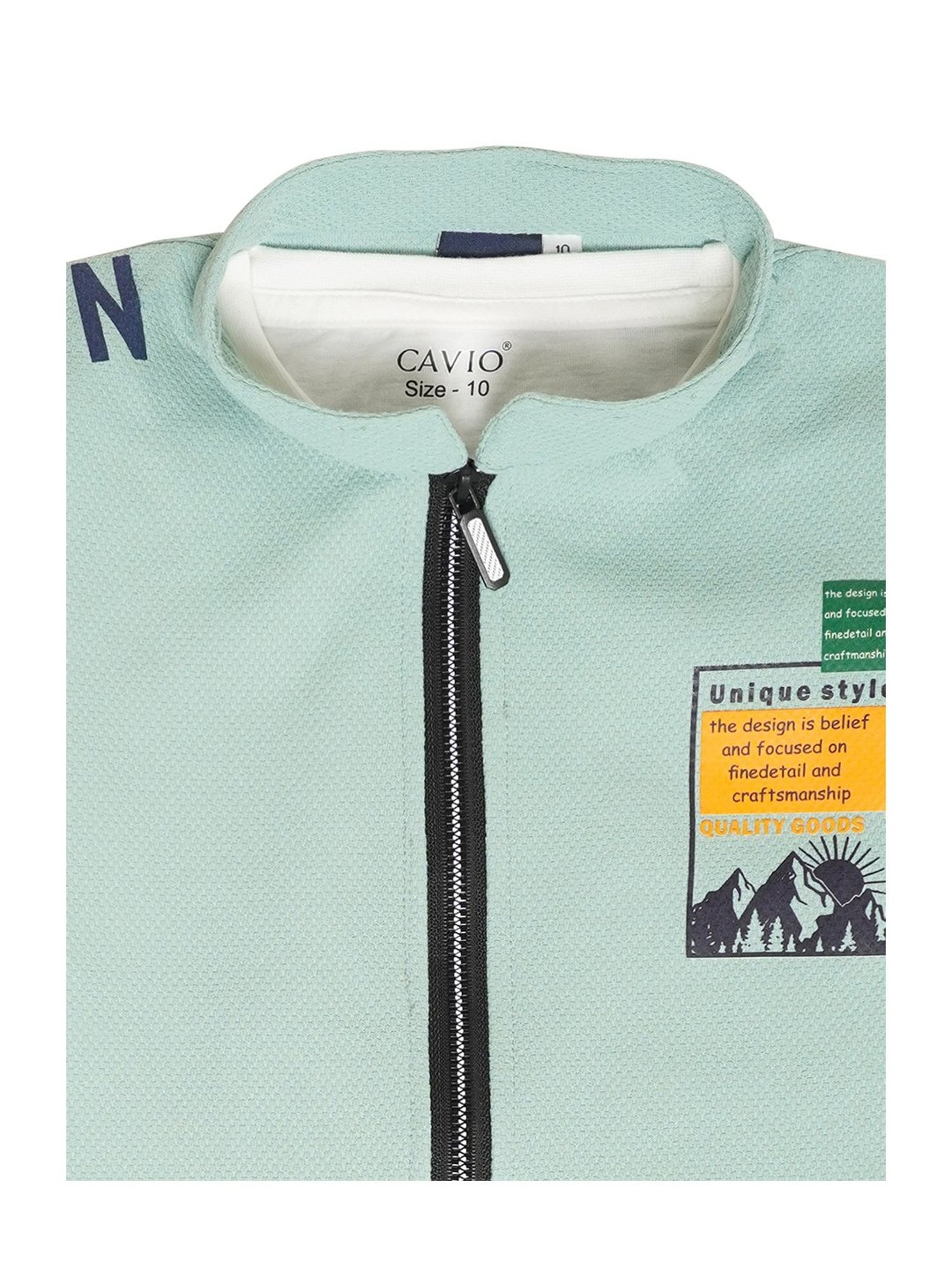 Cavio Kids Sea Green & White Printed Full Sleeves Jacket with T-Shirt