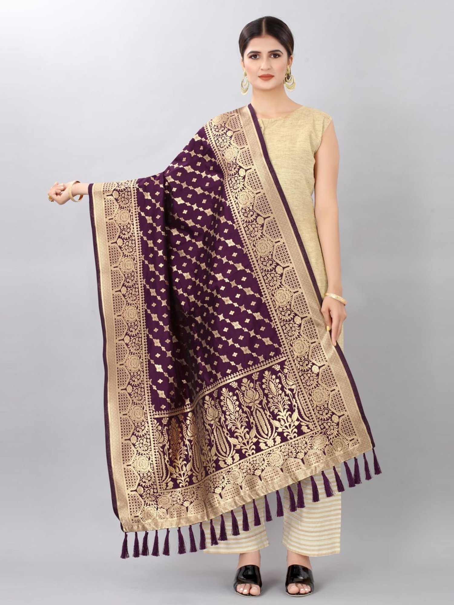 Silk Land Purple Woven Pattern Dupatta