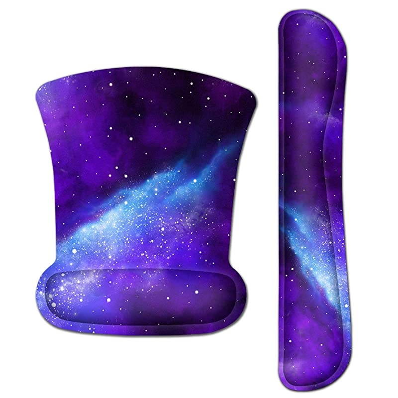 Mouse Pad Wrist Support & Gaming Keyboard Wrist Pad Combo Set &ndash; Durable Ergonomic Anti Slip Non-Slip Square Base Rest Support - Galaxy Universe
