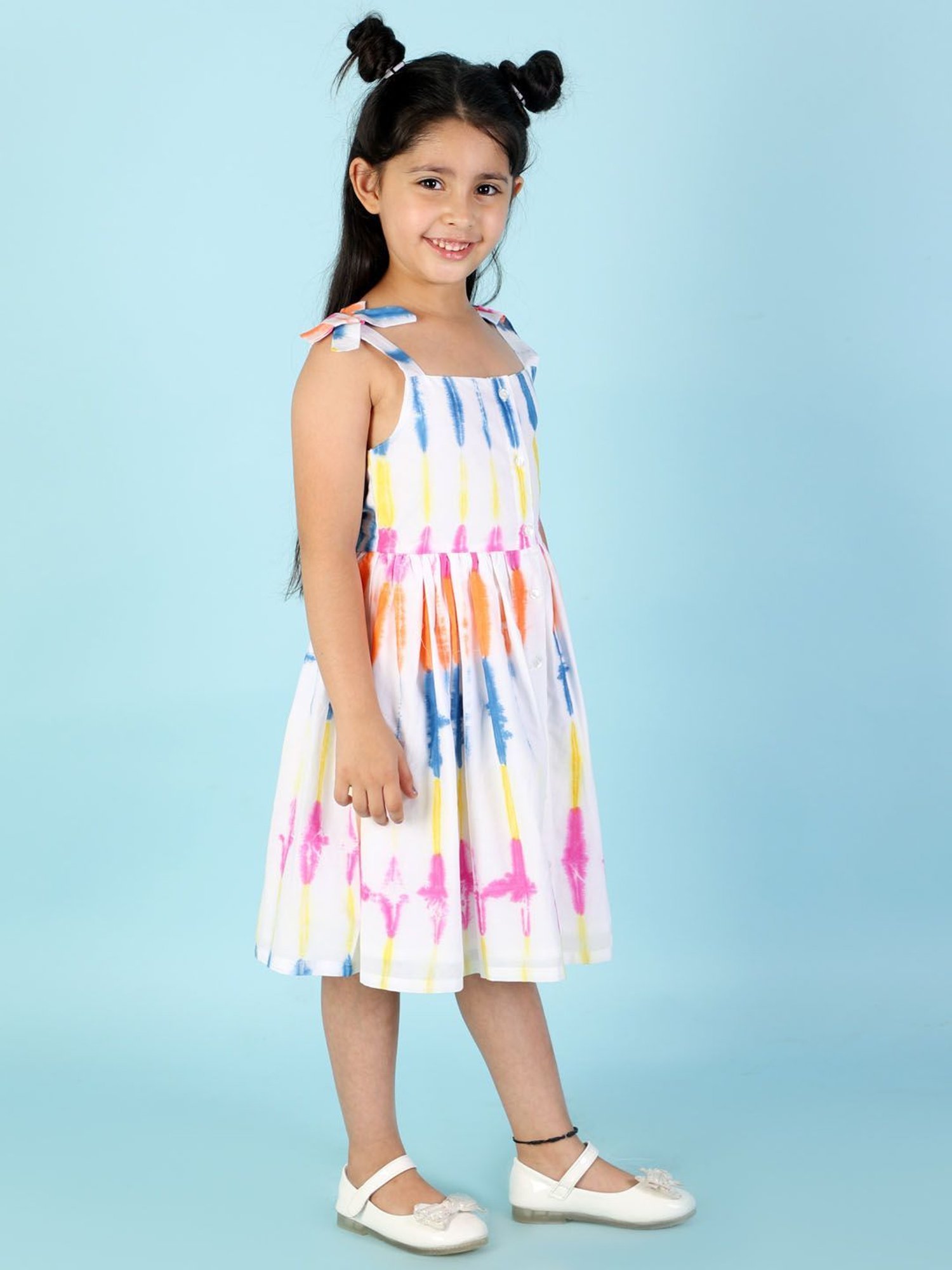 Lil Drama Kids White Printed Dress