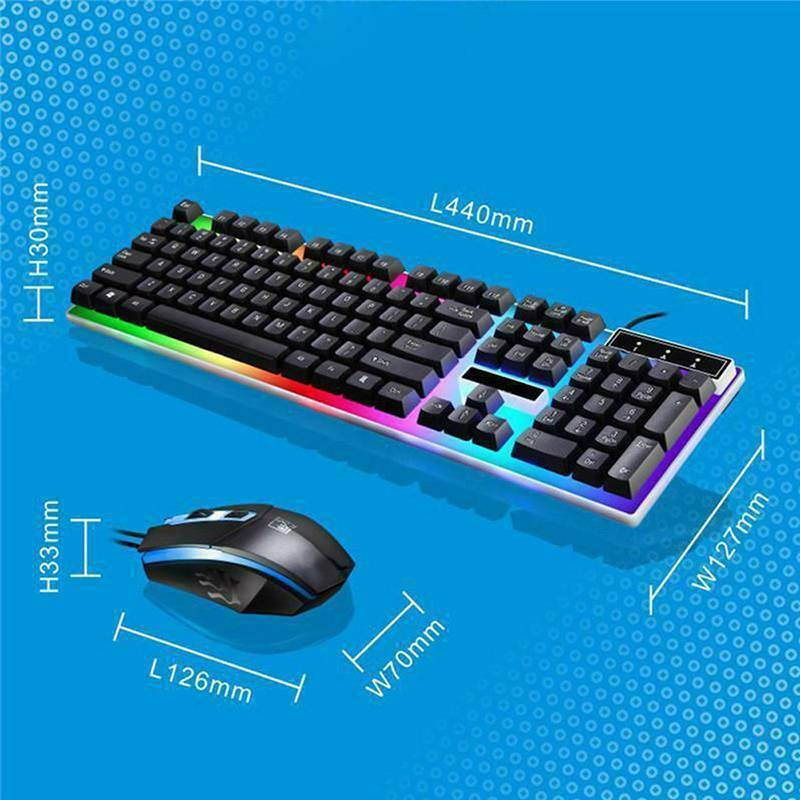 Keyboard and mouse combo, USB RGB LED Backlighting Mechanical Keycaps Rainbow Backlit Gaming Keyboard & 800/1200/1600 DPI LED Optical for Windows PC Gamers, Plug and Play