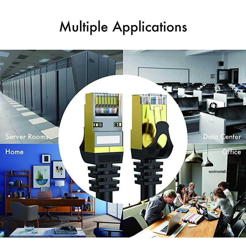 8 Ethernet Cable 10 ft Shielded 26AWG Lastest 40Gbps 2000Mhz SFTP Patch Cord Heavy Duty High Speed 8 LAN Network RJ45 Cable in Wall Outdoor Weatherproof Rated for Router Modem Gaming