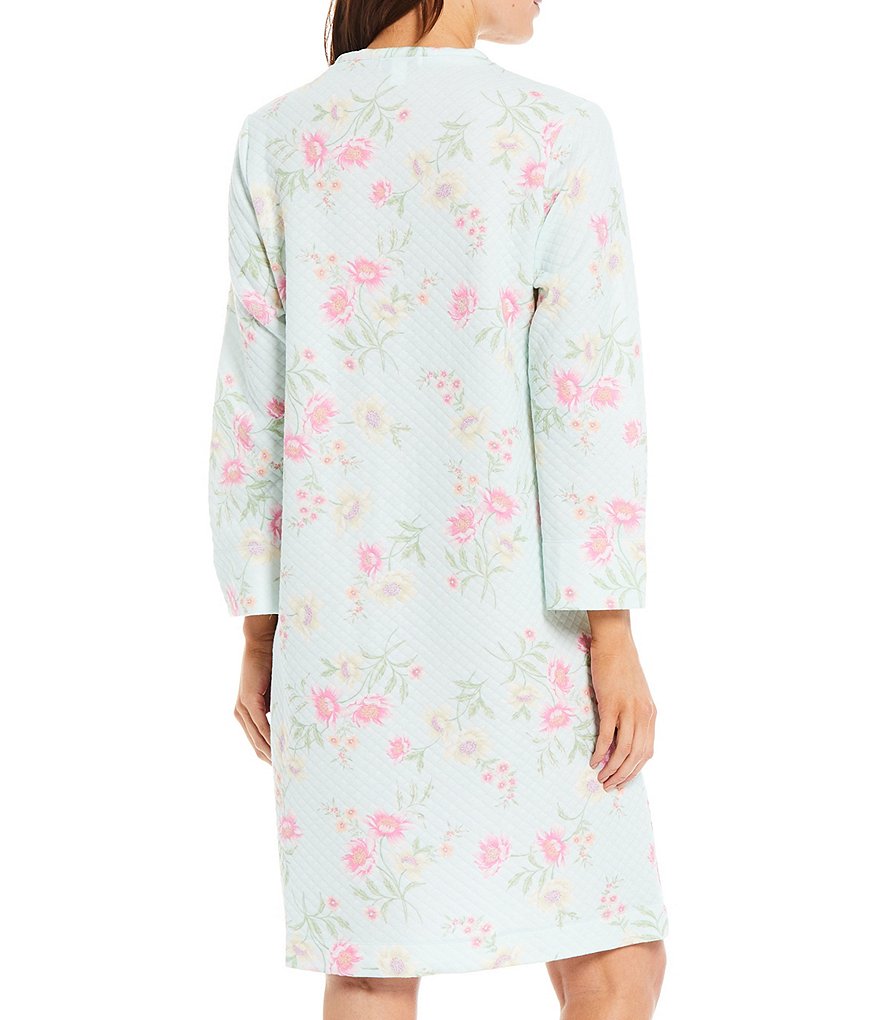 Miss Elaine Cottonessa Floral Print Quilt-In-Knit Zip Front Robe