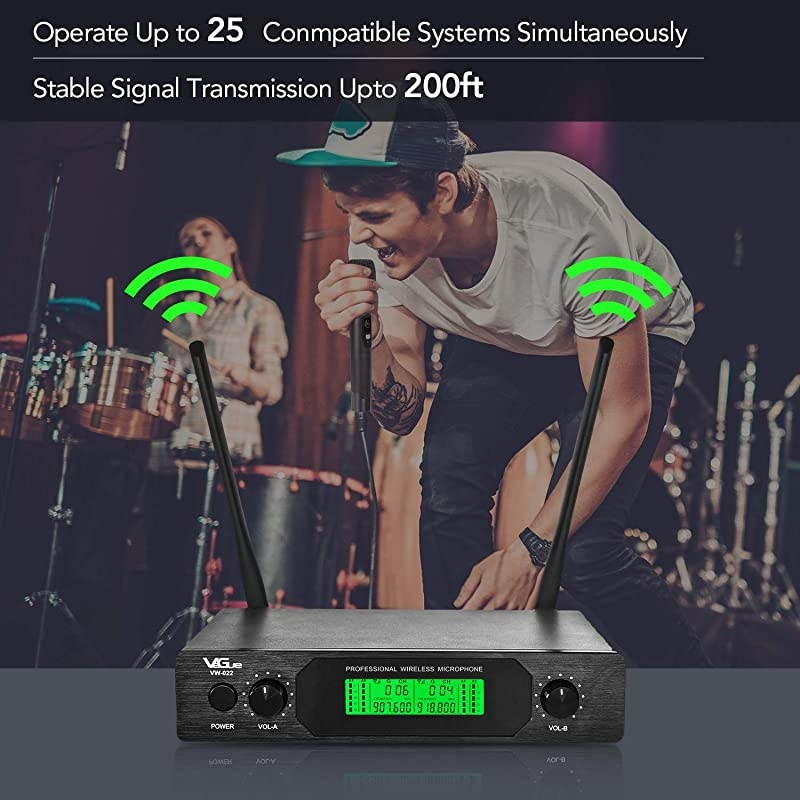 Wireless Microphone Professional Dual Channel Handheld Wireless Mic System with 2 mics 200 ft Long RangeIdeal for Karaoke ChurchWeddings Events