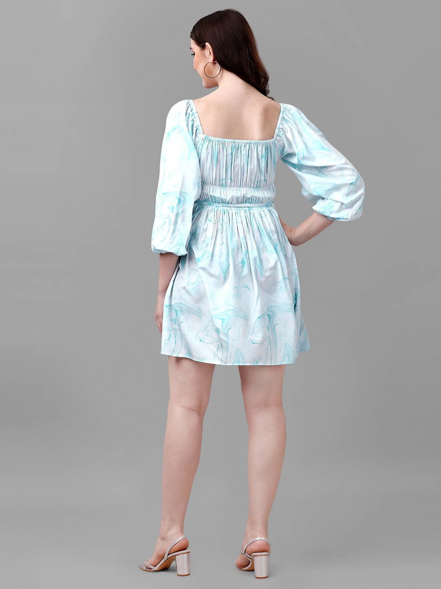 MASAKALI.CO Sky Blue Printed Fit & Flare Dress