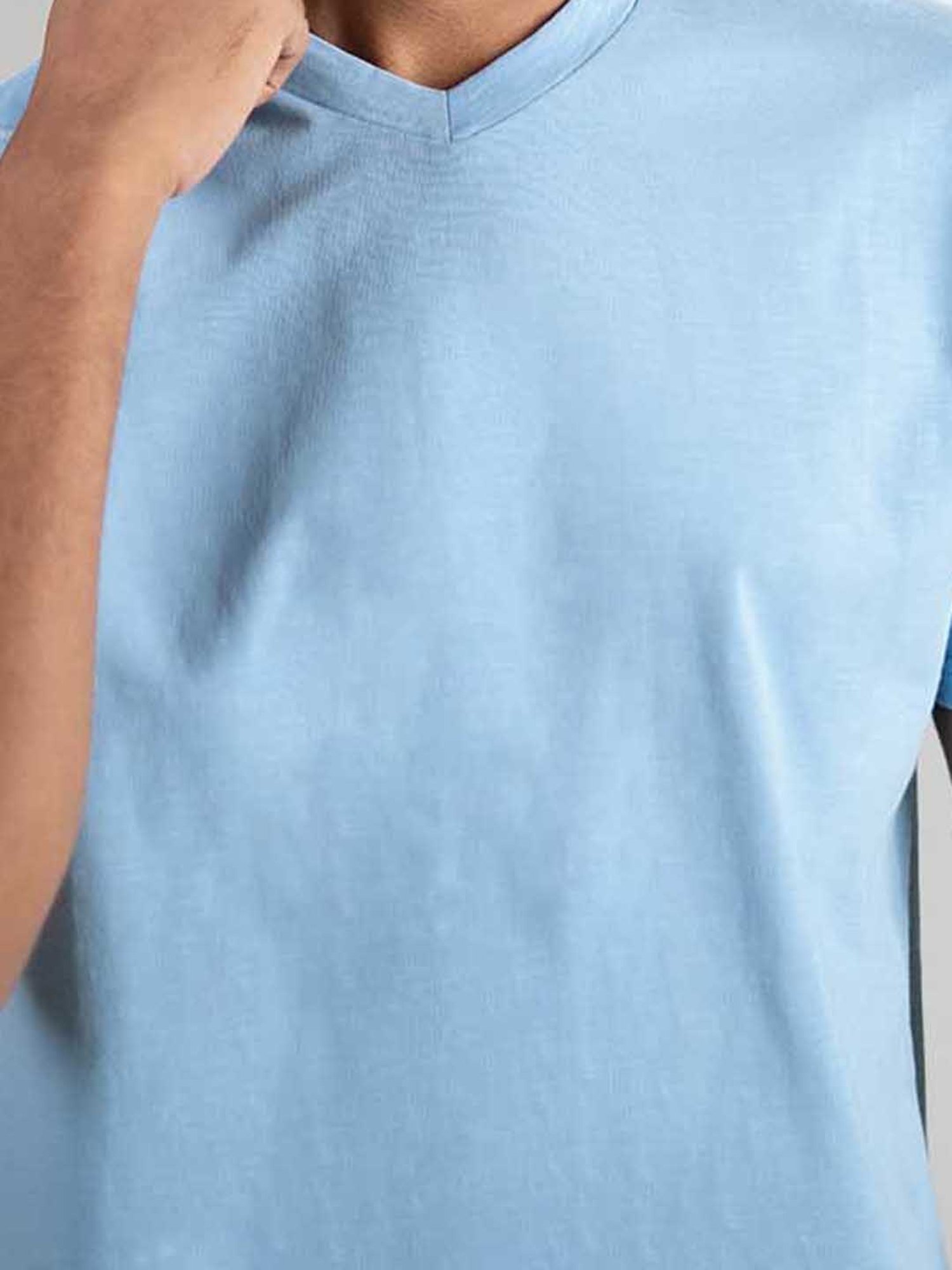 SUBTRACT Airy Blue Regular Fit Cotton V-Neck T-Shirt