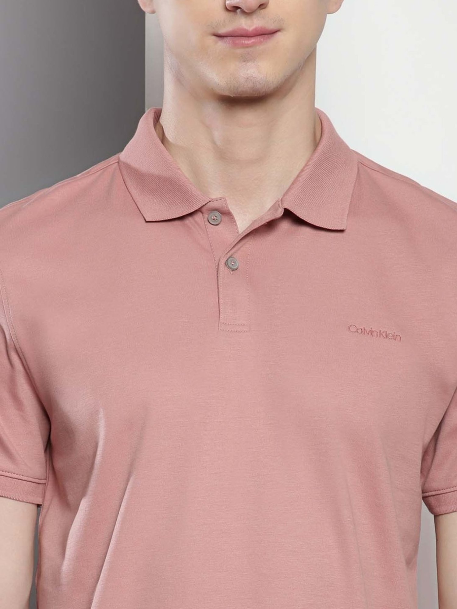 Calvin Klein Ash Rose Cotton Regular Fit Polo T-Shirt