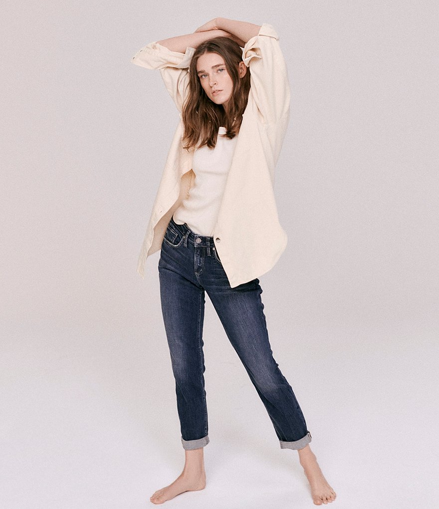 Silver Jeans Co. Boyfriend Mid Rise Rolled Cuff Jeans