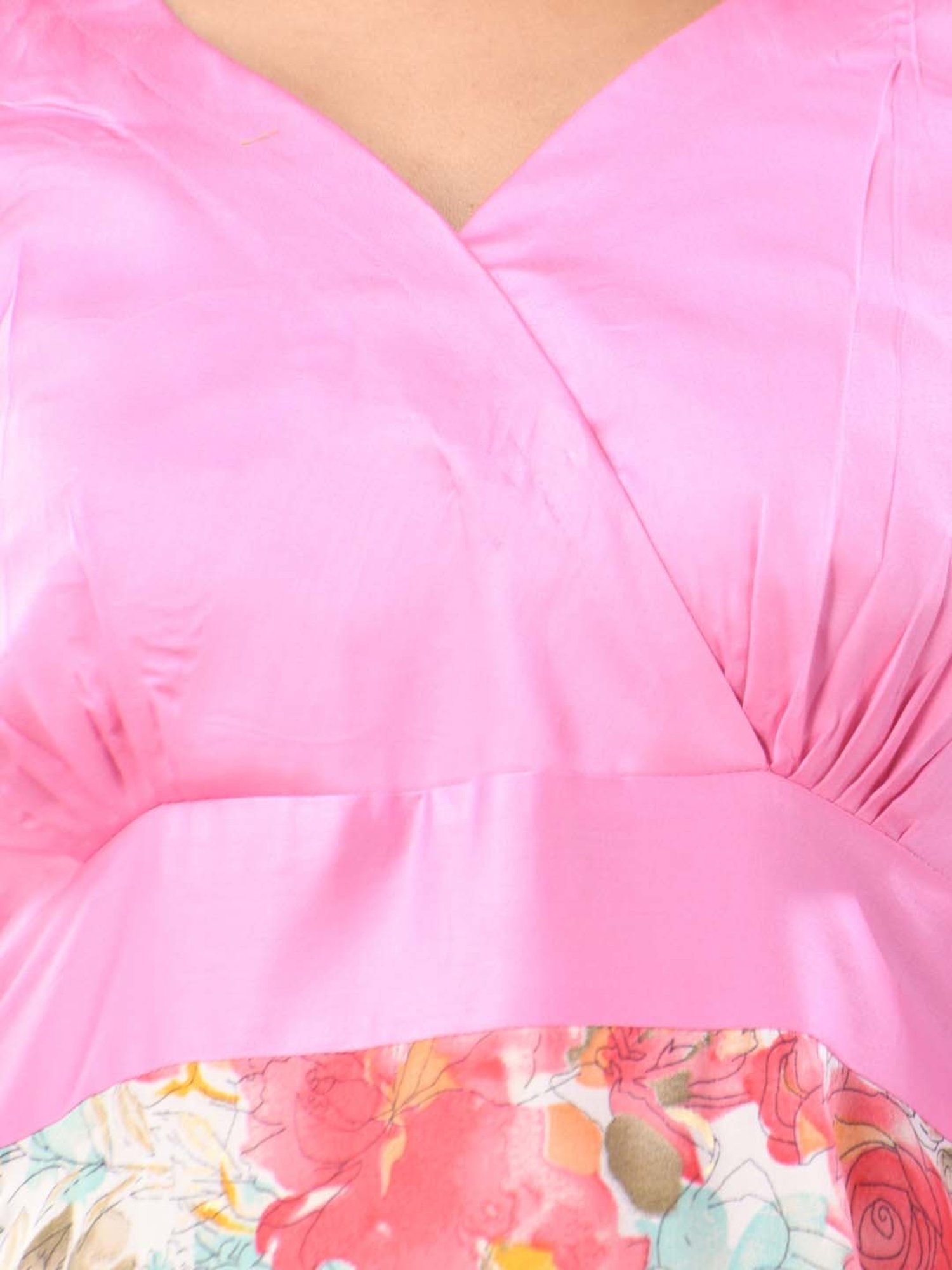 CHARUKRITI Baby Pink Floral Print A-Line Dress