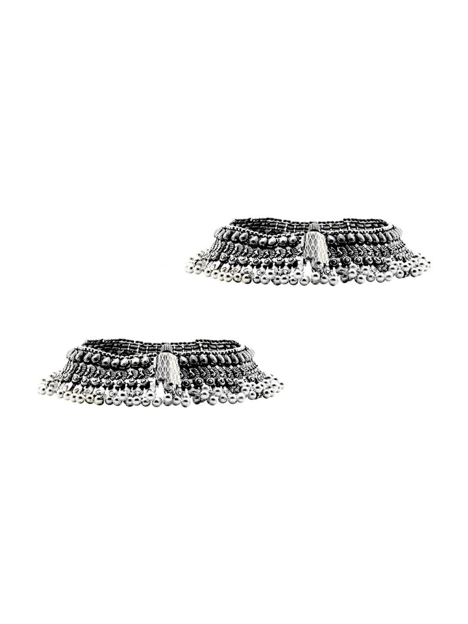 Teejh Roma Coin Silver Oxidized Ghungroo Anklets