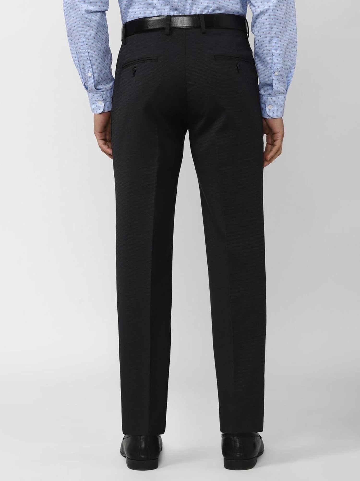 Peter England Black Slim Fit Checks Trousers