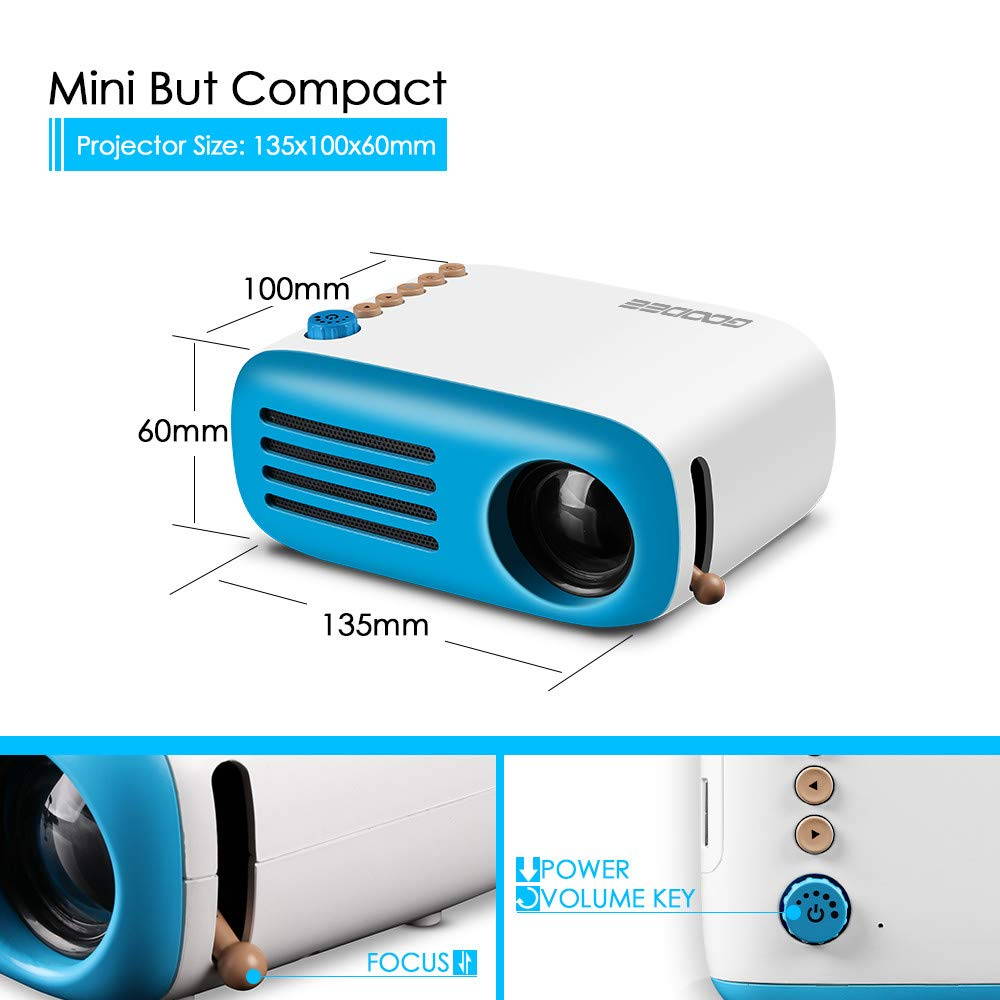 Mini Projector, GooDee LED Pico Projector, Pocket Video Projector Support HDMI Smartphone PC Laptop USB for Movie Games