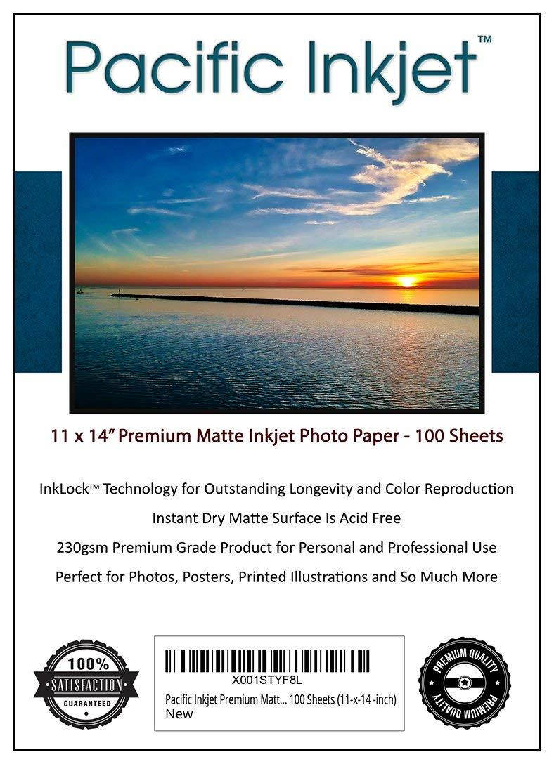 Pacific Inkjet - Premium Matte Inkjet Photo Paper - 100 Sheets 230gsm 8.5mil (11-X-14-inch)
