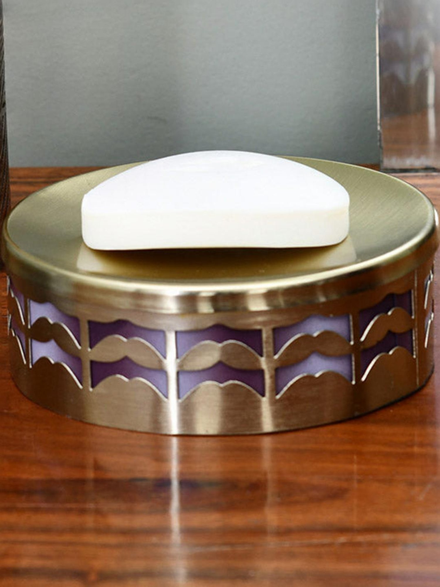 @Home Gold Steel Round Cut Out Pattern Soap Dish