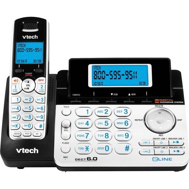 Vtech Ds6151 Dect 6.0 2-Line Expandable Cordless Phone With Answering System Silver/Black With 1 Handset