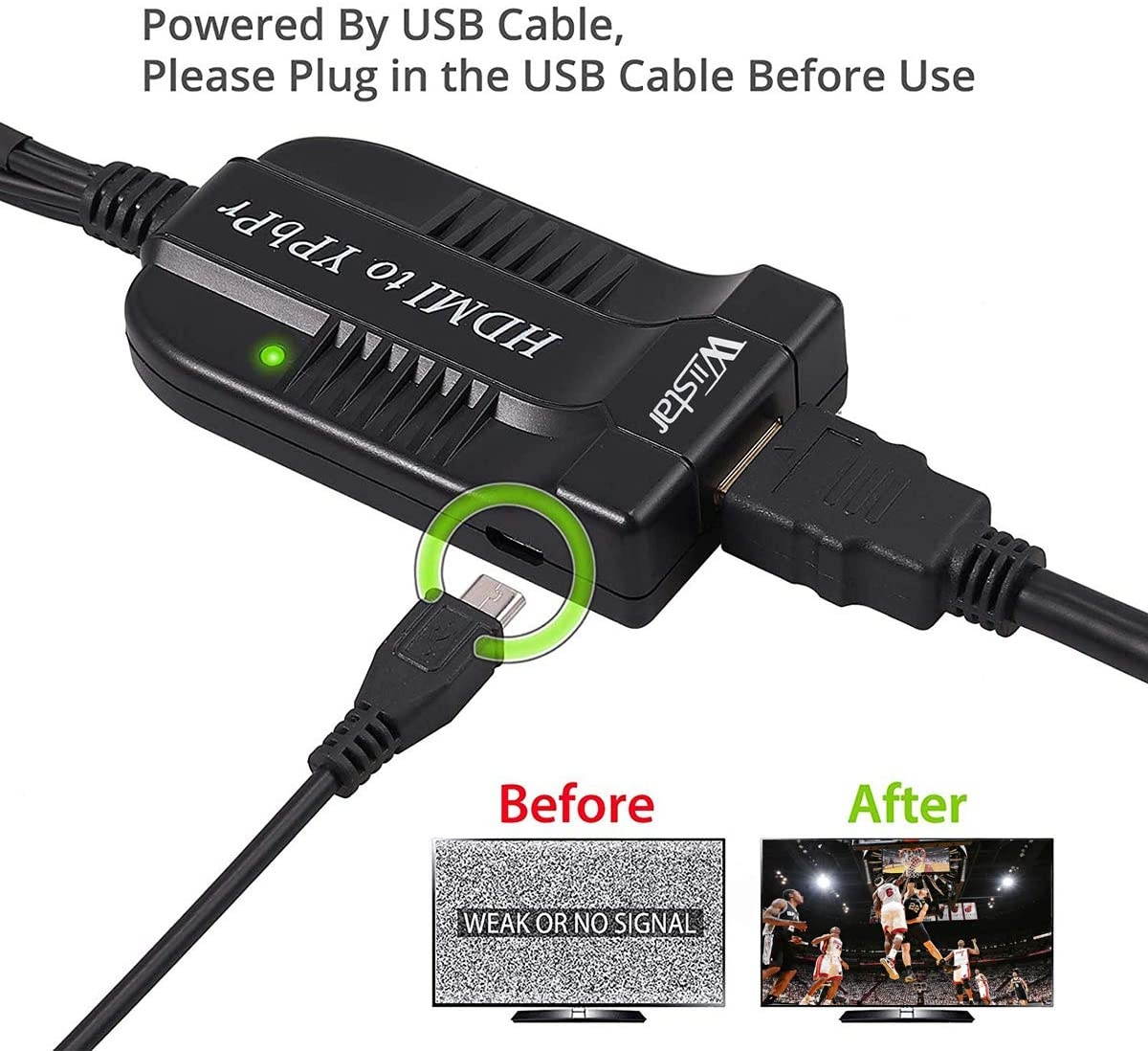 Wiistar HDMI to Component 1080P Converter HDMI to YPbPr RGB 5RGB Video Audio Converter Adapter Support Scaler for PS3 PS4 Blu-ray Player DVD Xbox TV