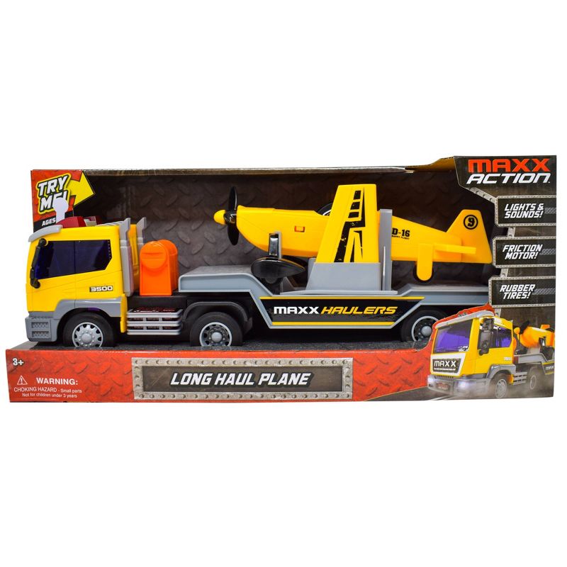 Maxx Action Lights & Sounds Airplane Semi Truck and Trailer Transport Carrier