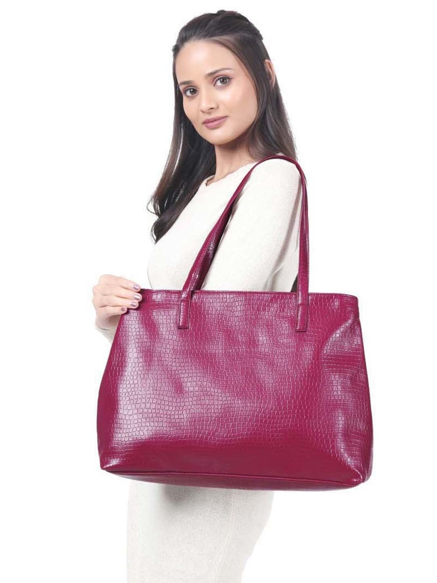 Toteteca Red Textured Medium Tote Handbag