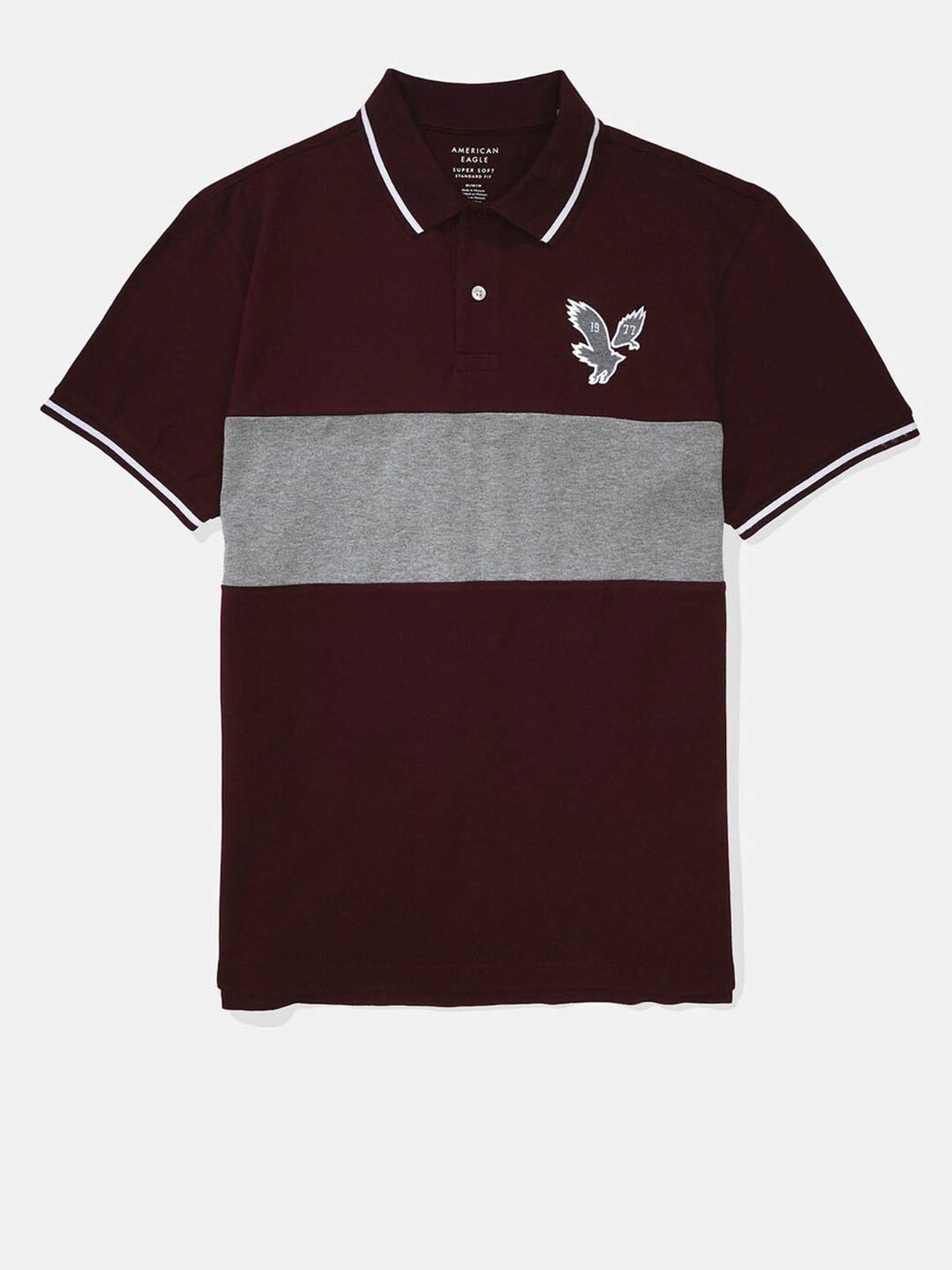 American Eagle Burgundy Regular Fit Colour Block Polo T-Shirt