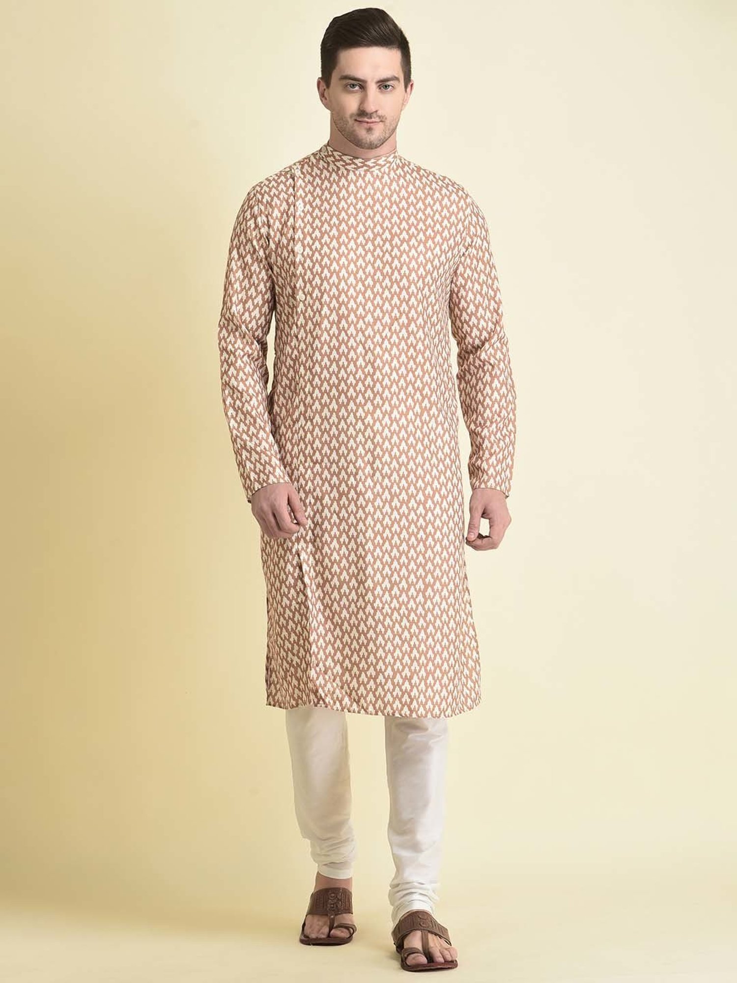 TABARD Mustard Regular Fit Print Kurta with Churidar Set