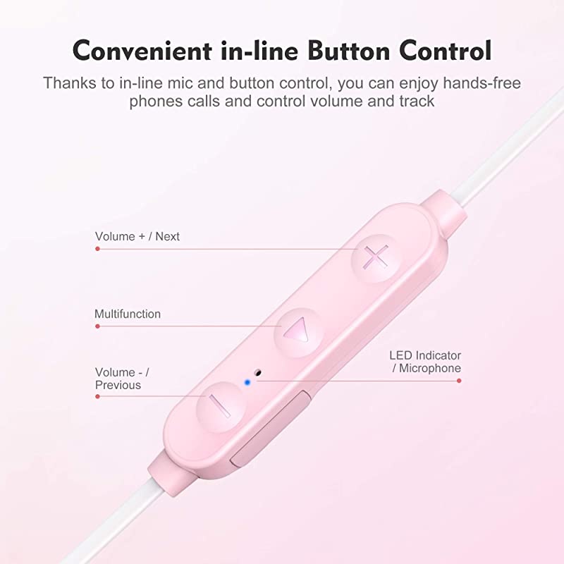 Wireless Headphones Bluetooth V50 IPX7 Waterproof 16 Hours Playtime Bluetooth Headphones with Magnetic Connection Sports Earbuds for Running Builtin Mic Pink BTBH001