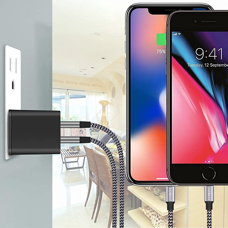 iPhone Charger  Nylon Braided Fast Charging Lightning Cable 2Pack 6ft Data Sync Transfer Cord Dual Port Plug Wall ChargerUL ListedCompatible With iPhone 11 PRO MAX XS XR X 8 7 Plus 6S 6 iPad