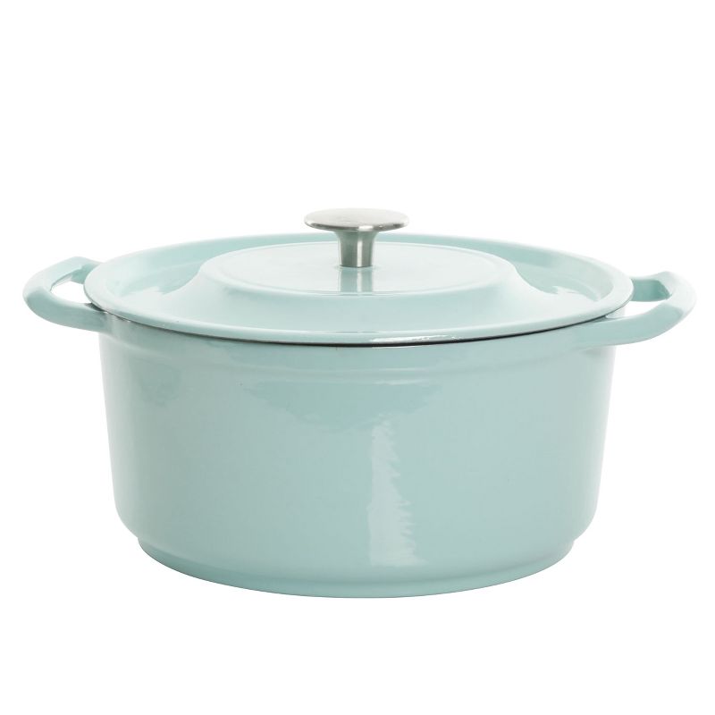 Kenmore Oak Park 5 Quart Enameled Cast Iron Casserole with Lid and Glass Steamer in Blue