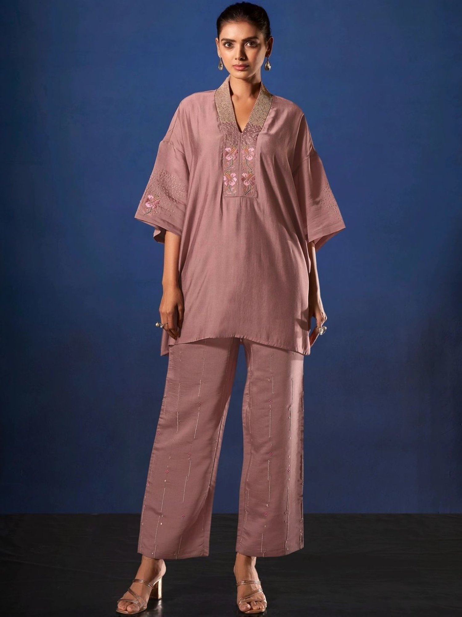 Autumnlane Purple Alena Fawn Work Tunic with Pant Co-ord Set